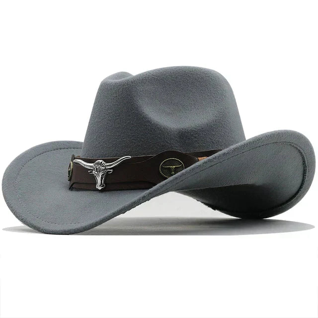 ShopNory - Western-Stil Filzhut mit Stier-Schnallenband