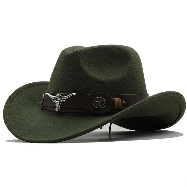 ShopNory - Western-Stil Filzhut mit Stier-Schnallenband