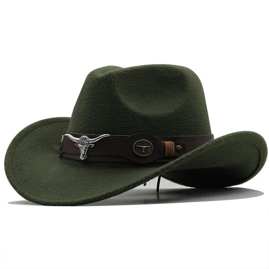 ShopNory - Western-Stil Filzhut mit Stier-Schnallenband