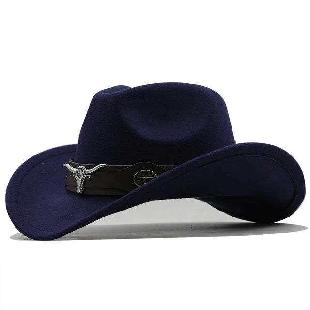 ShopNory - Western-Stil Filzhut mit Stier-Schnallenband