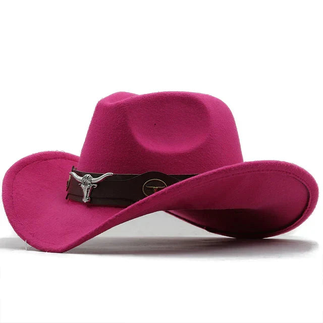 ShopNory - Western-Stil Filzhut mit Stier-Schnallenband