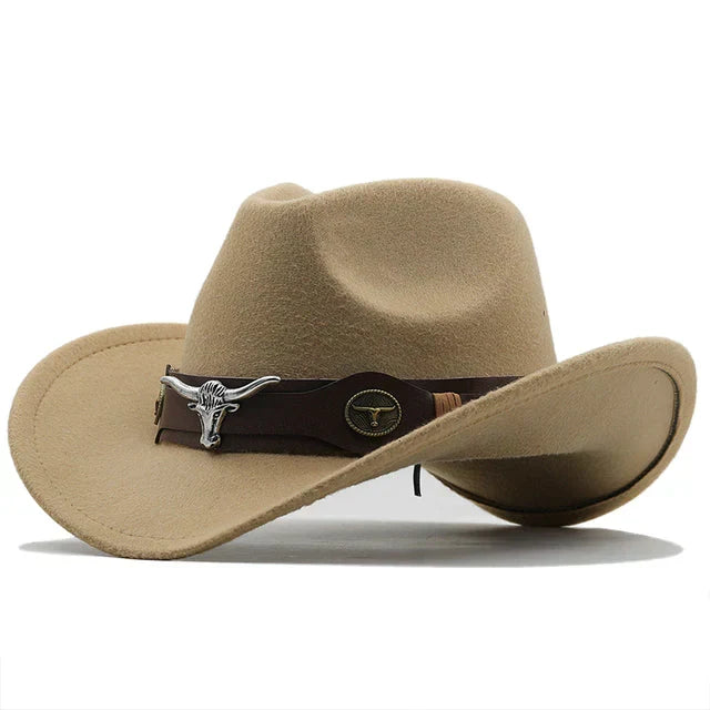 ShopNory - Western-Stil Filzhut mit Stier-Schnallenband