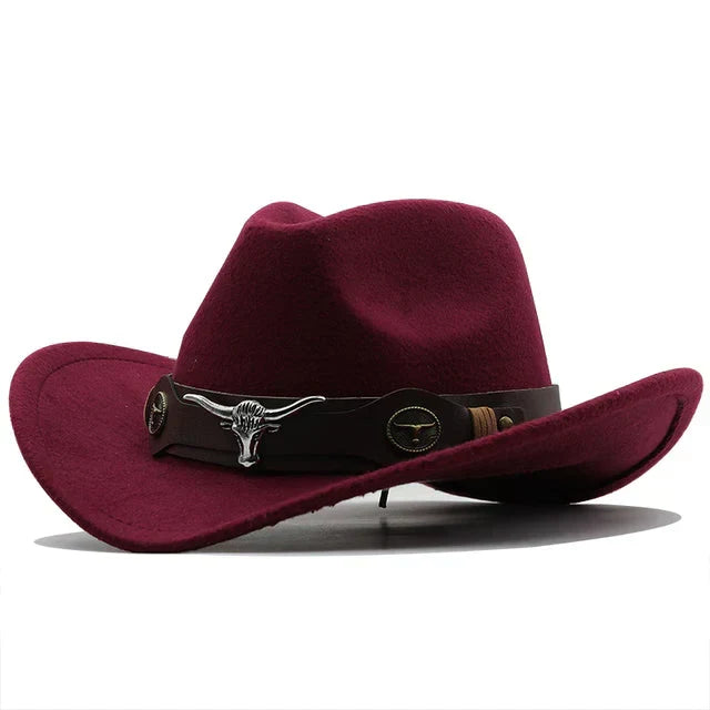ShopNory - Western-Stil Filzhut mit Stier-Schnallenband