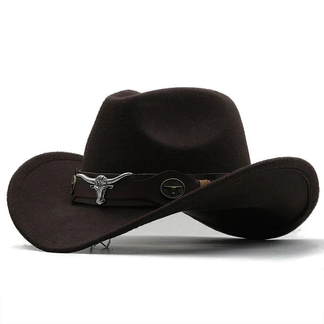 ShopNory - Western-Stil Filzhut mit Stier-Schnallenband