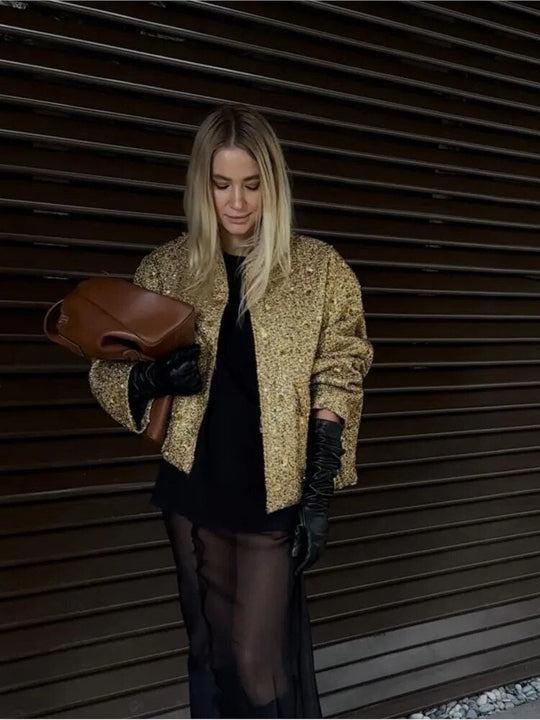 Damen Bomberjacke Gold für Den Herbst