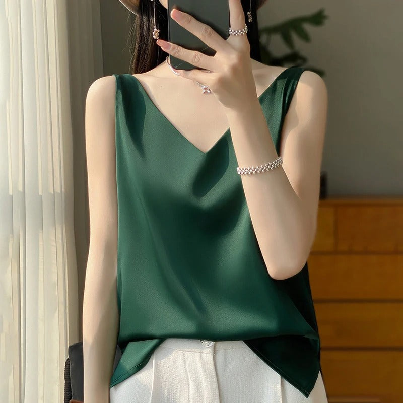 Ärmelloses Top Aus Satin-Seide