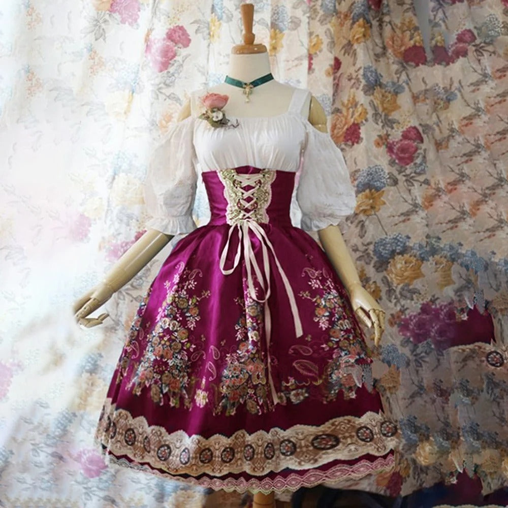ShopNory | Blumen Dirndl mit Schürze und Blumendekoration für Oktoberfest