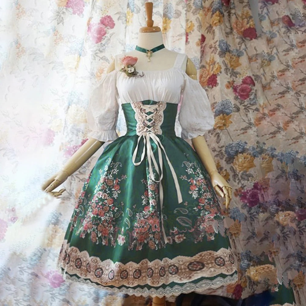 ShopNory | Blumen Dirndl mit Schürze und Blumendekoration für Oktoberfest