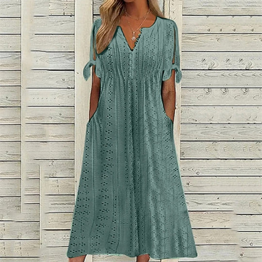 Sommerliches V-Ausschnitt Kleid mit Spitzenakzenten für Damen