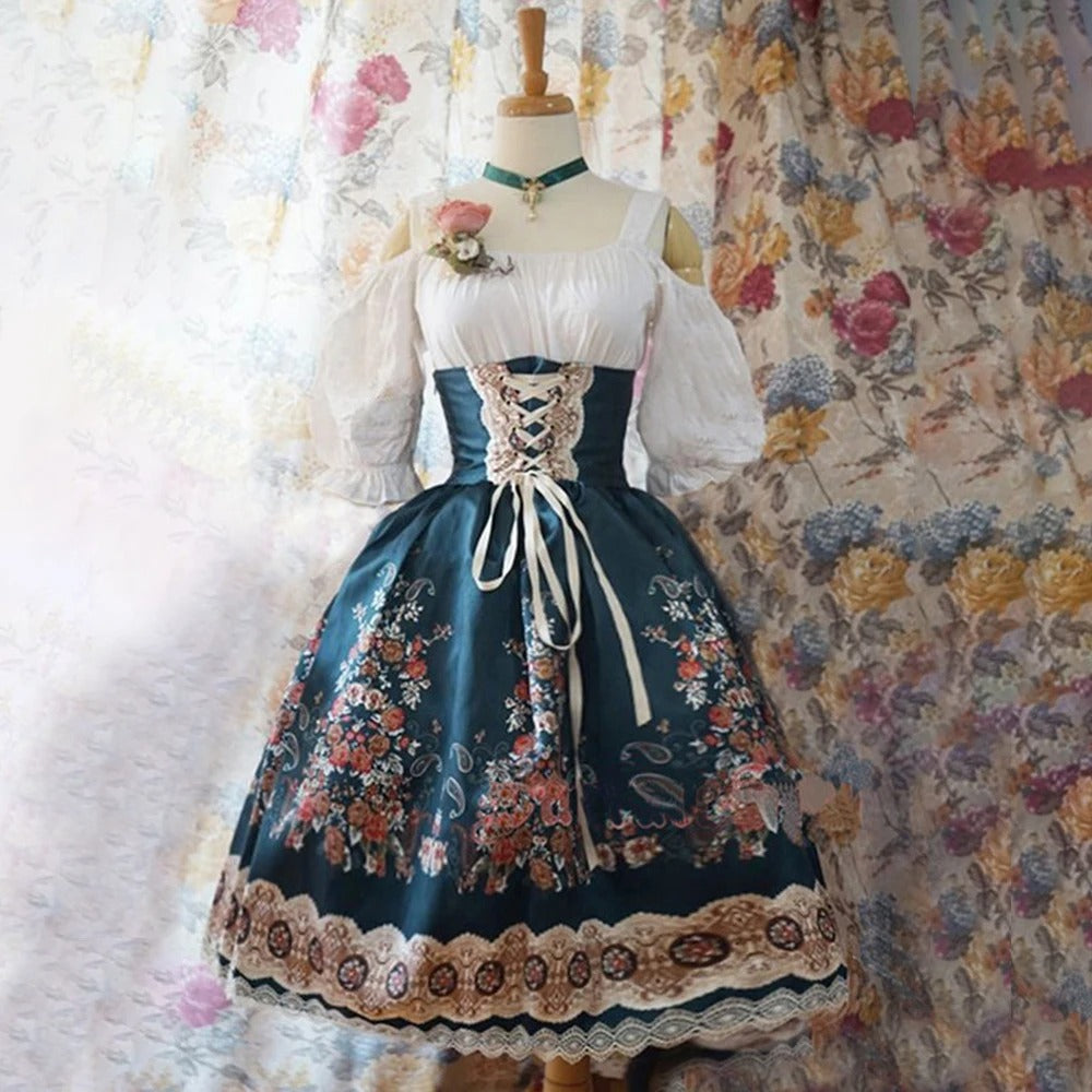 ShopNory | Blumen Dirndl mit Schürze und Blumendekoration für Oktoberfest