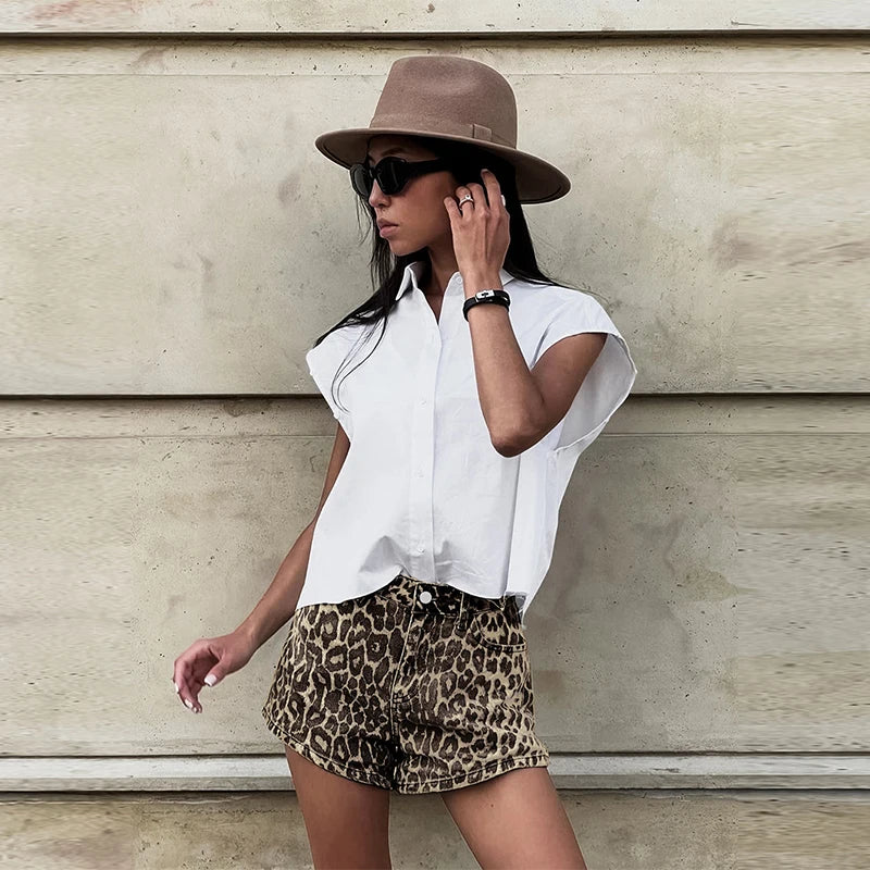 Denim Leopard Shorts