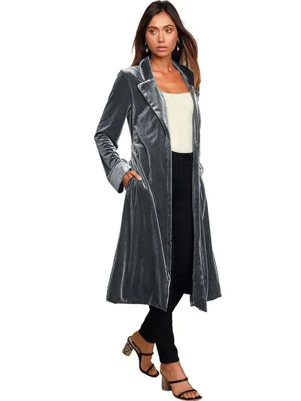 Samt Lange Blazer Damen Mantel