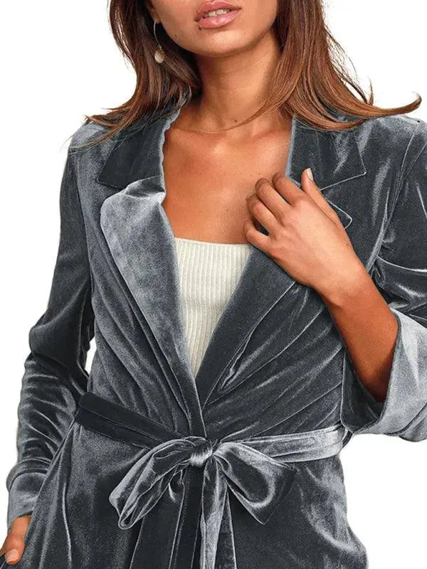 Samt Lange Blazer Damen Mantel