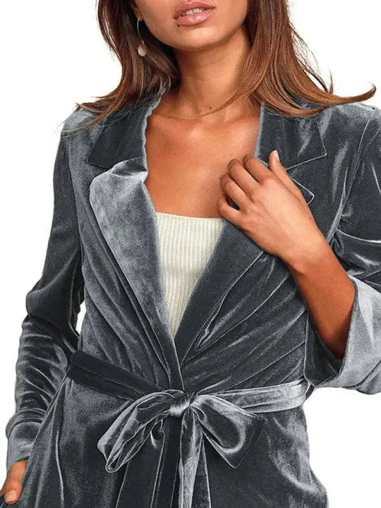 Samt Lange Blazer Damen Mantel