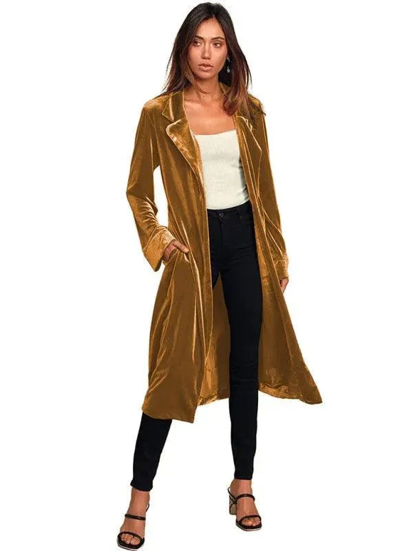 Samt Lange Blazer Damen Mantel