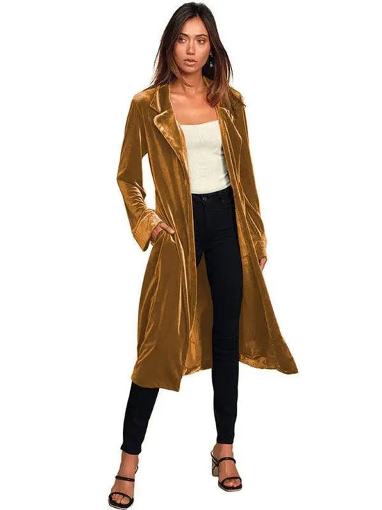 Samt Lange Blazer Damen Mantel