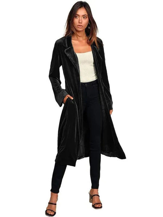 Samt Lange Blazer Damen Mantel