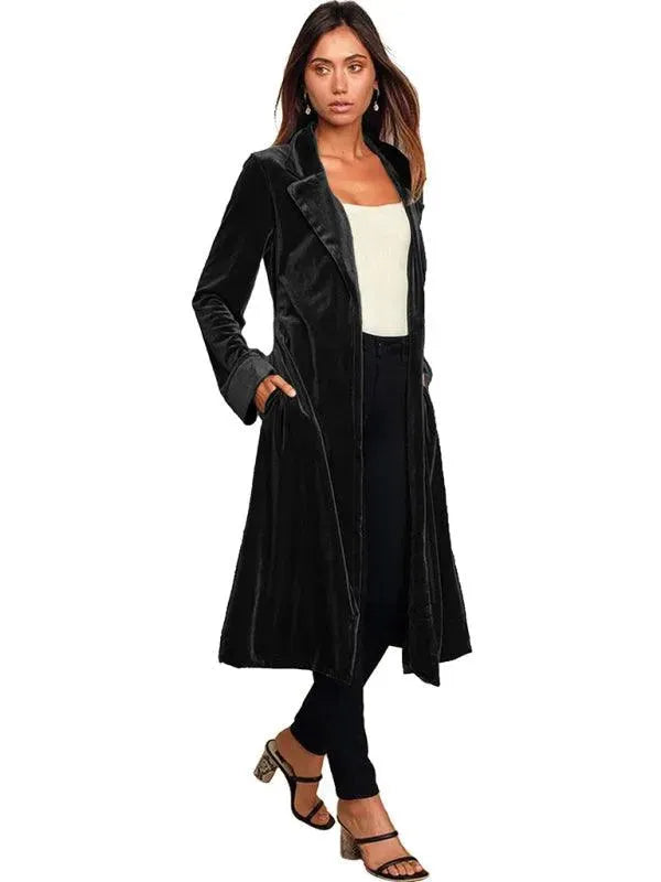 Samt Lange Blazer Damen Mantel