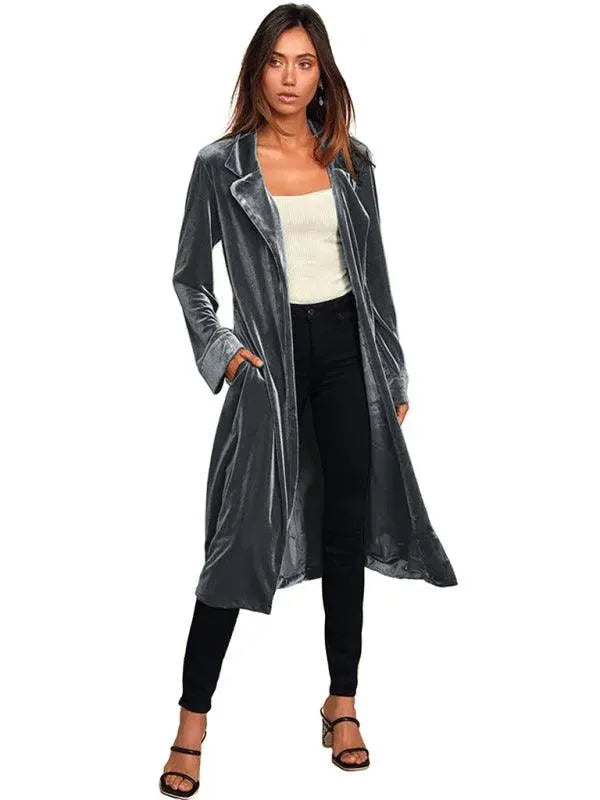 Samt Lange Blazer Damen Mantel