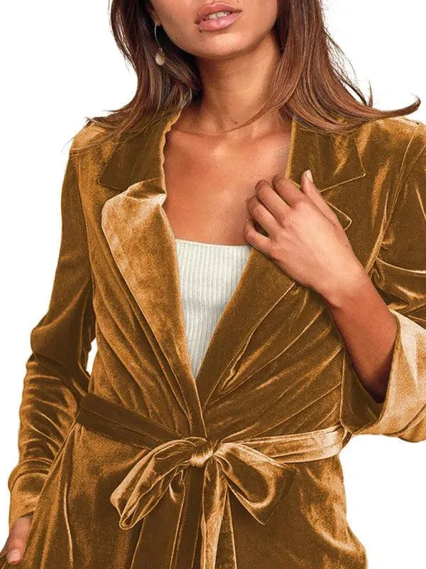 Samt Lange Blazer Damen Mantel