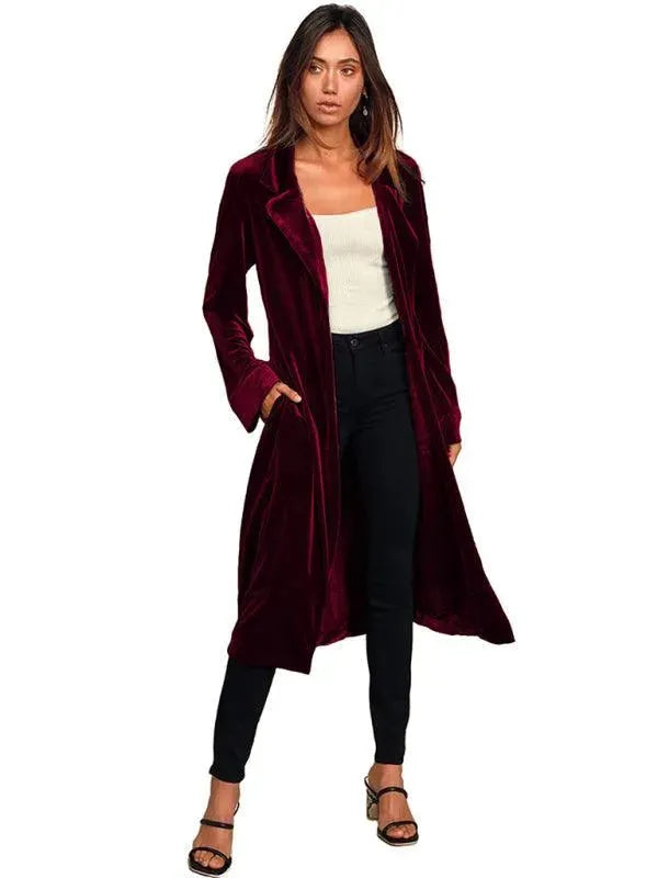 Samt Lange Blazer Damen Mantel