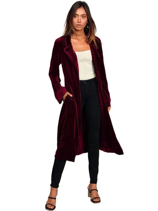 Samt Lange Blazer Damen Mantel