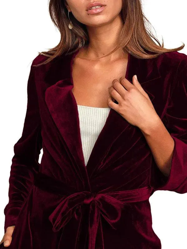 Samt Lange Blazer Damen Mantel