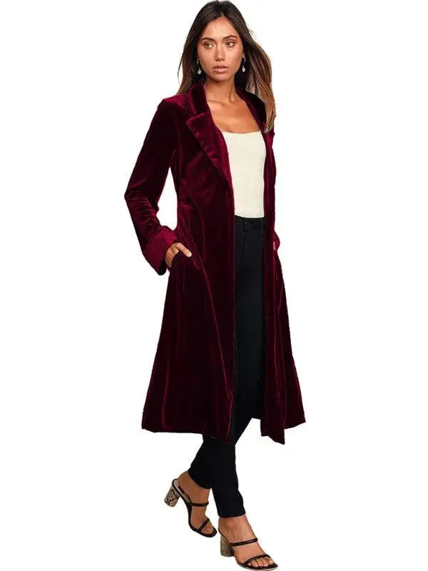 Samt Lange Blazer Damen Mantel