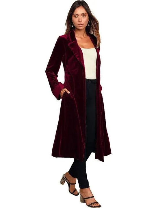 Samt Lange Blazer Damen Mantel