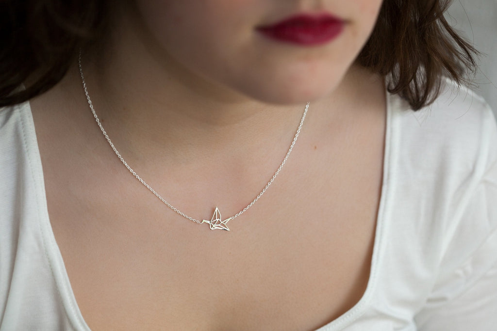 Kette mit Anhänger Vogel aus Silber - Origami Halskette | Shop Nory