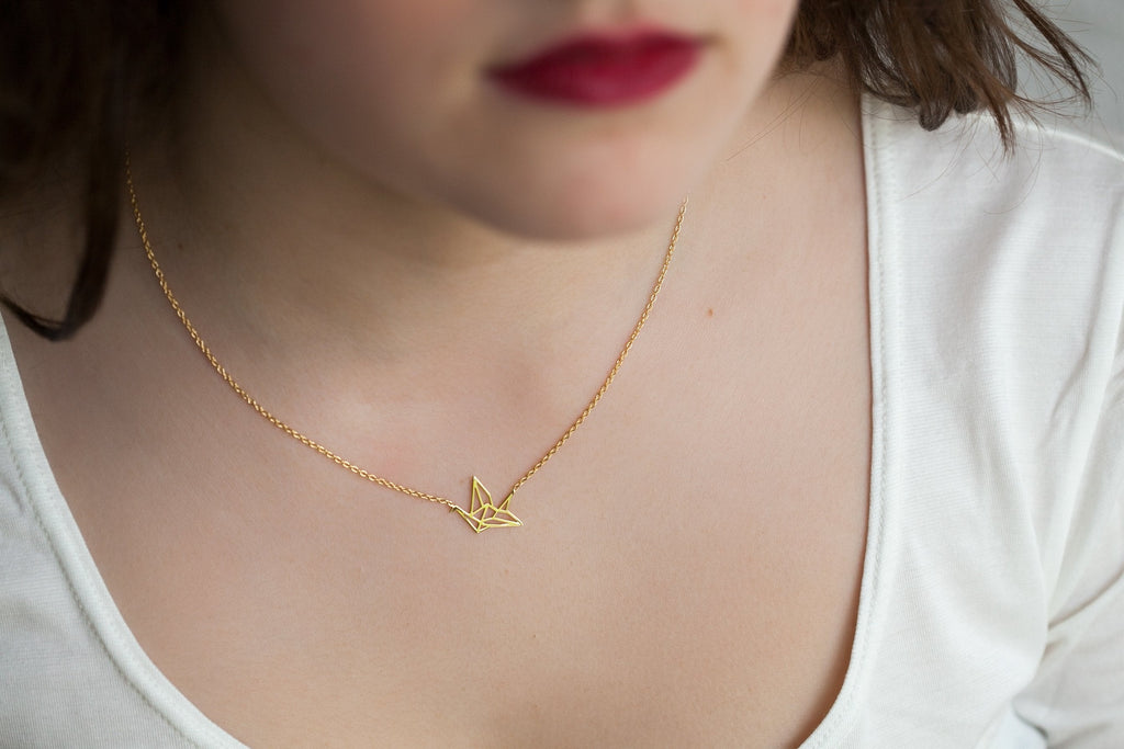Kette mit Anhänger Vogel Vergoldet - Origami Halskette | Shop Nory