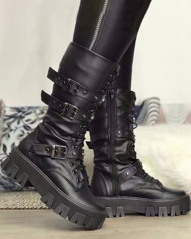 Stiefel Mit Reißverschluss Und Schnallen