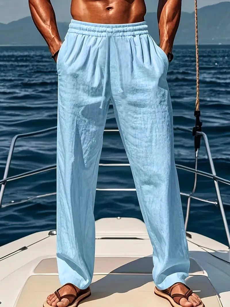 Geschnittene Herren Leinenhose Luftige Sommerhose mit Klassischem Stil