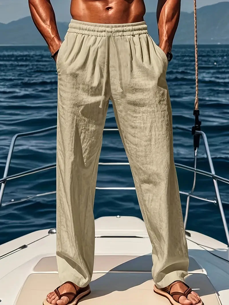 Geschnittene Herren Leinenhose Luftige Sommerhose mit Klassischem Stil