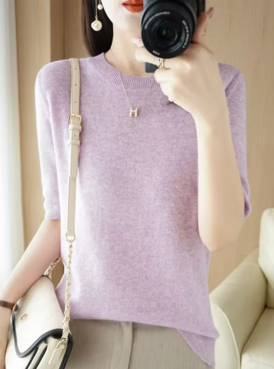 Kurzärmliger Wollpullover