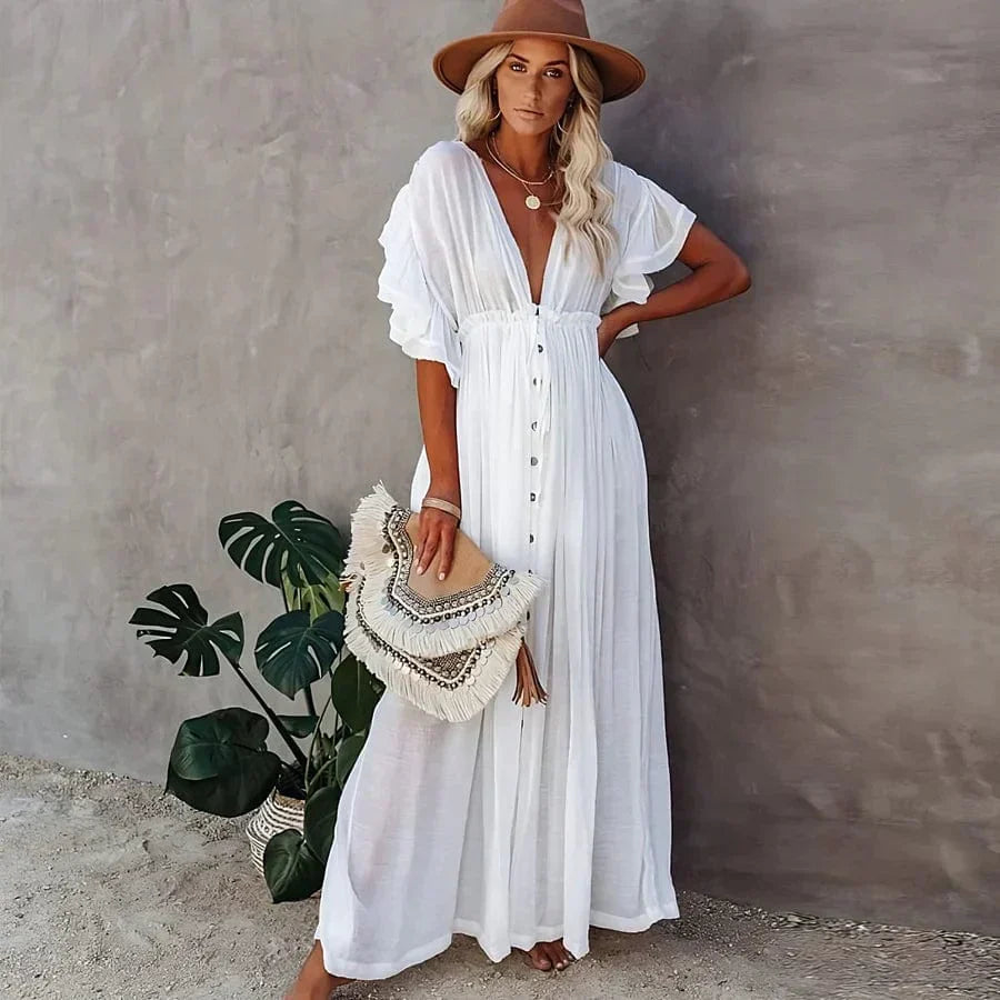 Weiße Lange Strandkleid