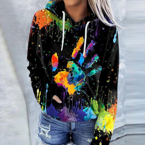 Hoodie Relaxed Fit Künstlerischer Druck Weiche Baumwolle Tasche