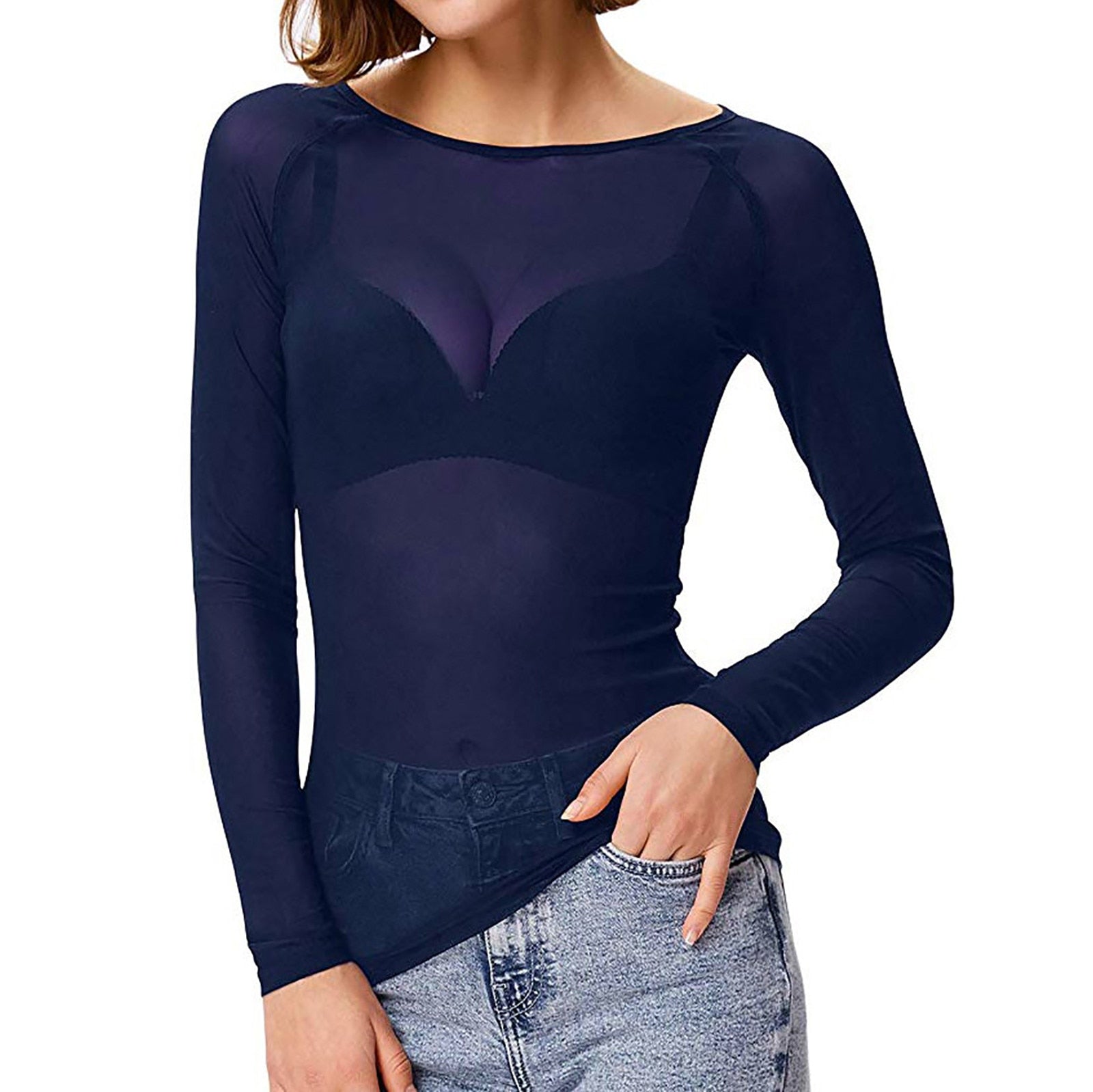 Transparente Mesh Langarm Top für Damen