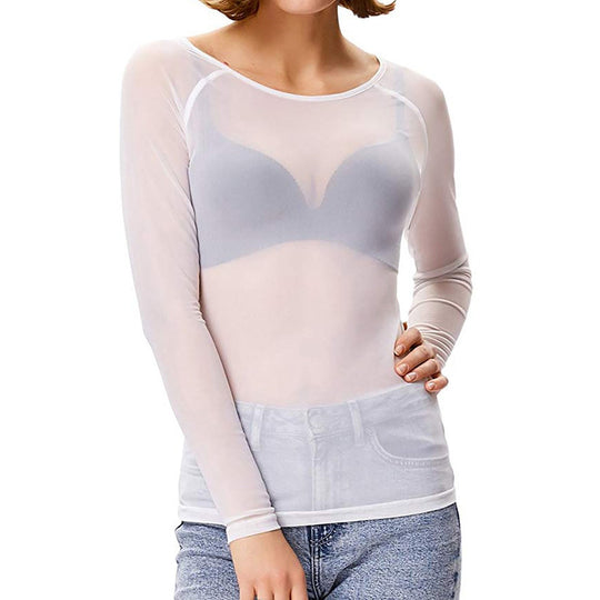 Transparentes Mesh Langarmtop für Damen