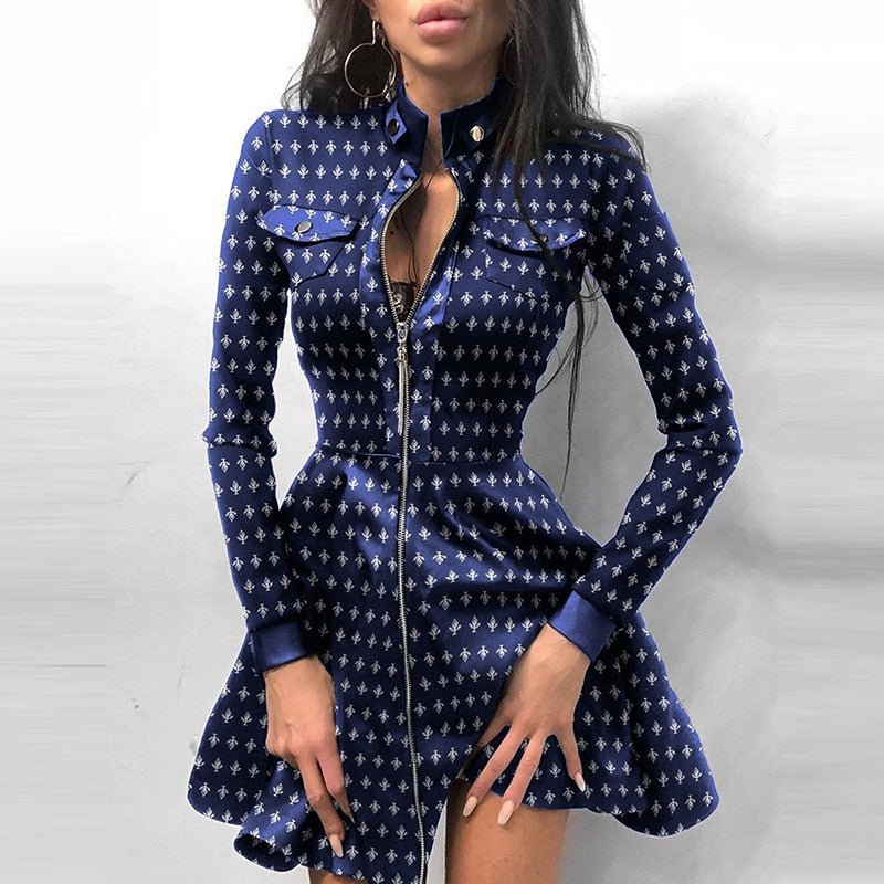 Leder-Reißverschluss Minikleid