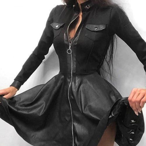 Leder-Reißverschluss Minikleid