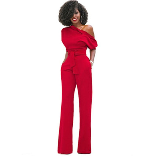 Schulterloser, Eleganter Jumpsuit mit Gürtel für Damen