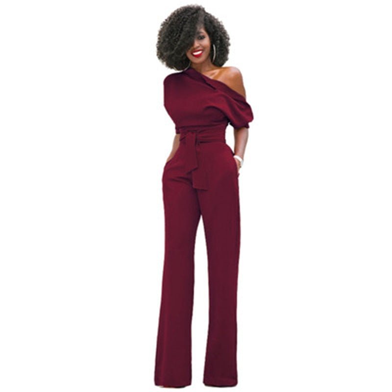 Schulterloser, Eleganter Jumpsuit mit Gürtel für Damen