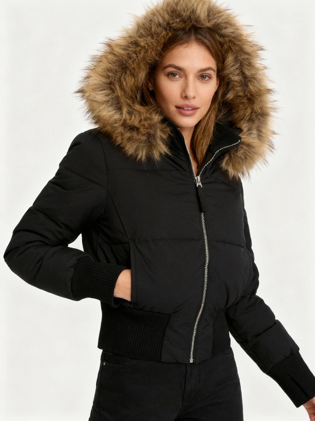 Damen Gesteppt Winterjacke mit Warm & Abnehmbarer Kapuze | ShopNory