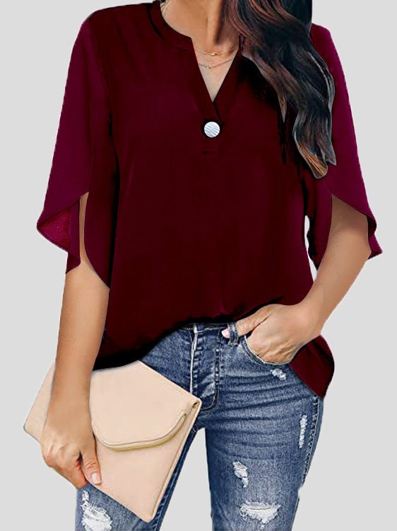 Frauen Blusen Lässig V-Ausschnitt Kurzarm Chiffon Bluse