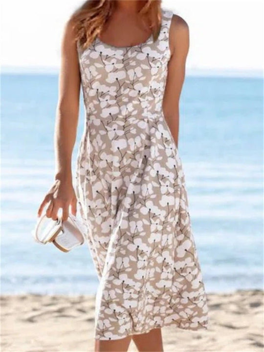 Frauen Kleider Rundhals Blumengemustertes Ärmelloses Kleid