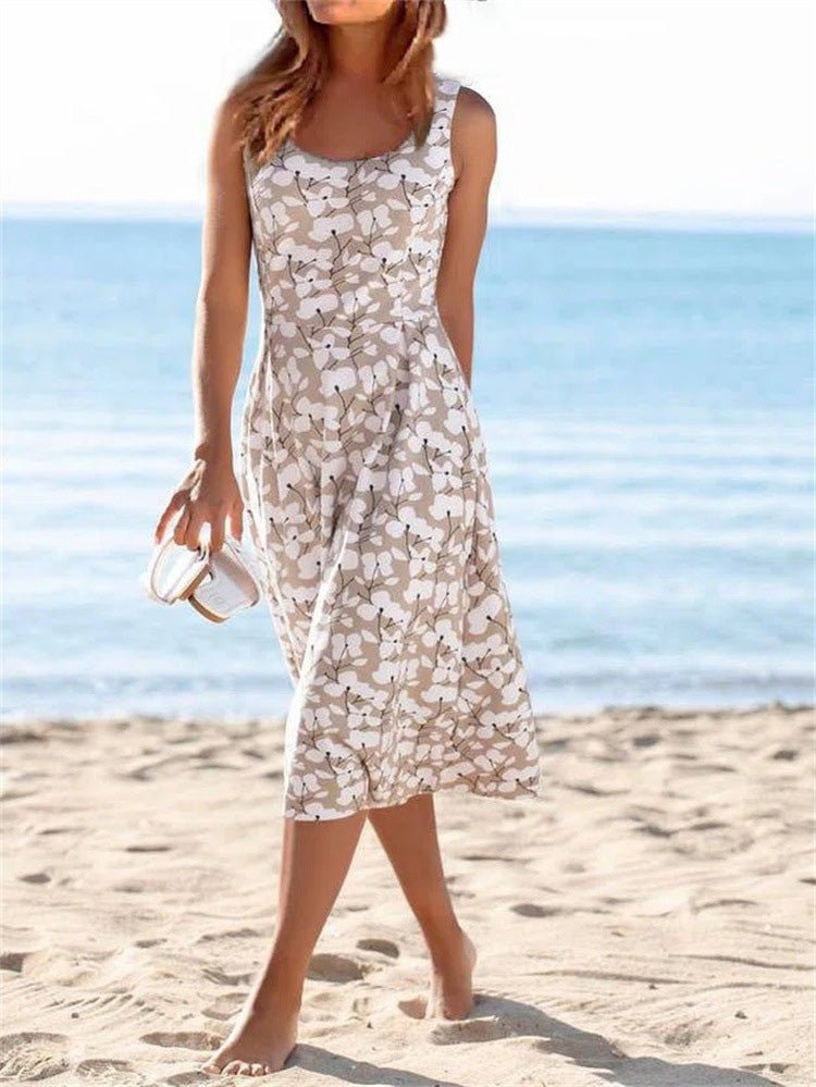 Frauen Kleider Rundhals Blumengemustertes Ärmelloses Kleid