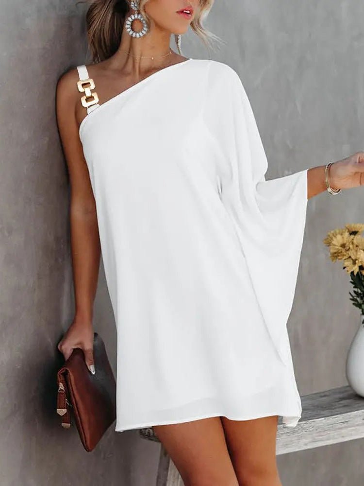 Damenkleider Solid Metallträger Off-Shoulder Puppenärmel Kleid