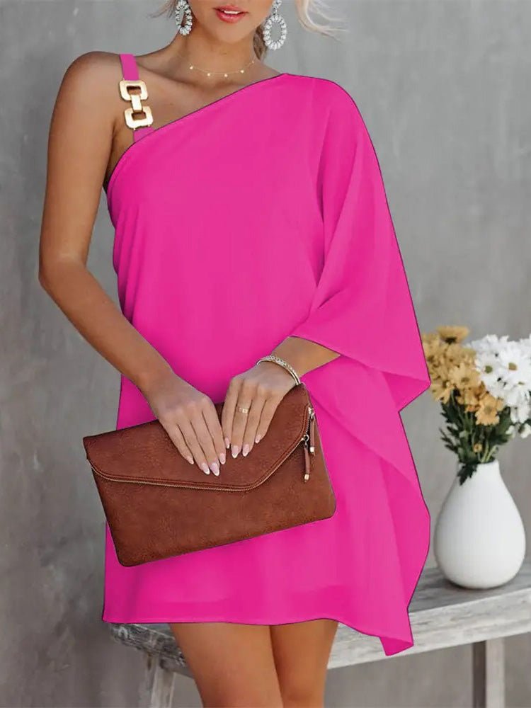 Damenkleider Solid Metallträger Off-Shoulder Puppenärmel Kleid