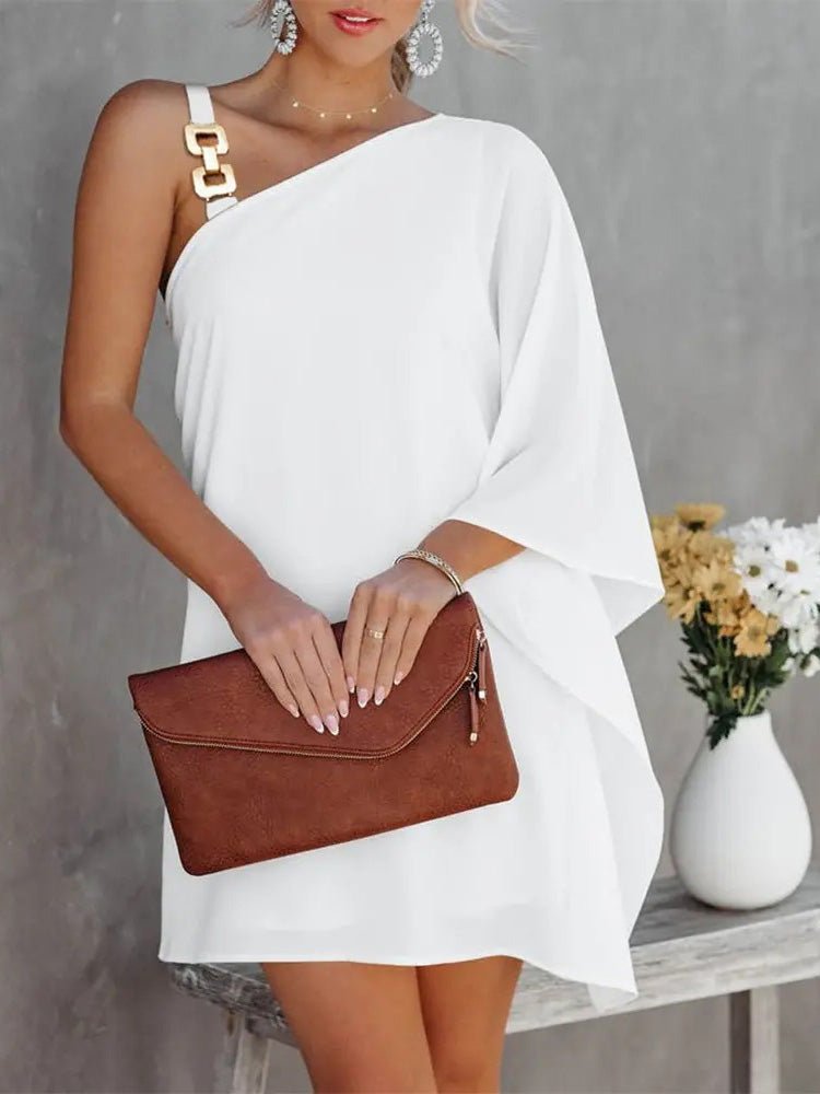Damenkleider Solid Metallträger Off-Shoulder Puppenärmel Kleid